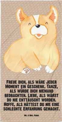 Produktbild von Mr. & Mrs. Panda Reisehandtuch Corgie - Hundeglück - Geschenk, Welsh Corgi Pembroke, Lebensfroh, Strandlaken, Hund, Badehandtuch, Sprüche, Duschhandtuch, Großes, Handtuch