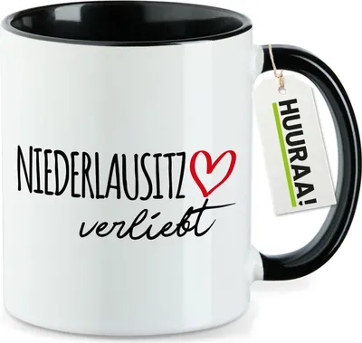 Produktbild von Huuraa Kaffeetasse Niederlausitz verliebt 330ml Schwarz Keramik Kaffeebecher Geschenkidee