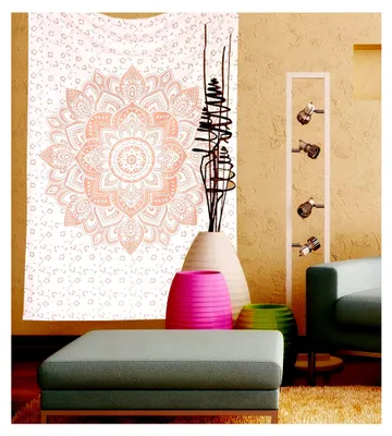 Produktbild von raajsee Wandteppich Mandala,Zimmer Deko, Roségold Wandtuch Boho WandDeko,Wandbehang Psychedelic 132 x 208 cms