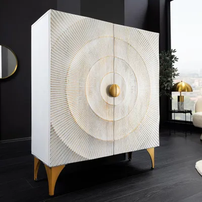 Produktbild von riess-ambiente Highboard GOLDEN SUNSET 120cm weiß gold massives Mangoholz Metall mit 3D Schnitzereien