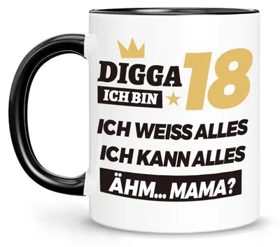Image de Tasse à café, 18 ans, inscription humoristique, céramique, 400 ml, motif imprimé recto-verso