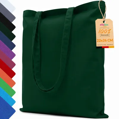 Produktbild von EllaTex Baumwolltasche 22x26 cm – Stoffbeutel aus 100% Baumwolle mit kurzen Henkeln, in Farbe: Dunkelgrün