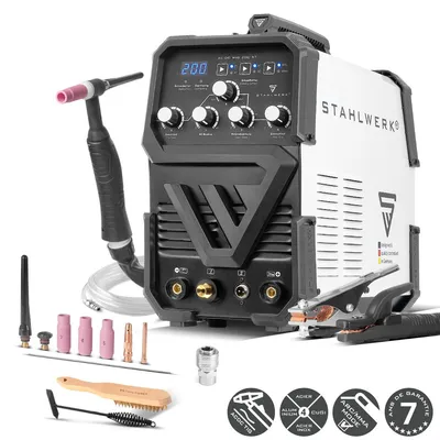 Image de STAHLWERK Poste de soudage sous protection gazeuse 2 en 1 combiné AC/DC TIG 200 ST - TIG & MMA (E-Hand/ARC) jusqu'à 200 A, mode 2T & 4T, soudage TIG AC pour l'aluminium