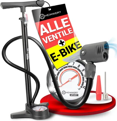 Produktbild von HEIMWERT Premium Fahrrad Luftpumpe für alle Ventile, hochpräzises Manometer, komfortable 12 bar Universal Standpumpe Fahrrad – Luftpumpe Fahrrad für maximale Zuverlässigkeit - Bike Pump