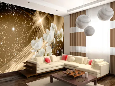 Produktbild von Vlies Fototapete Blumen Magnolien 400x280 cm Tapeten Wandtapete XXL Abstrakt Blitz Diamant Braun Gold b-A-0237-a-b