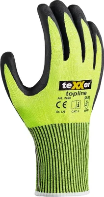 Produktbild von teXXor® Schnittschutz-Strickhandschuhe BESANDETE NITRILBESCHICHTUNG 7, gelb/schwarz