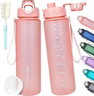 Produktbild von Famanu Trinkflasche 1 Liter - BPA-frei, auslaufsicher, mit Motivationsfilter