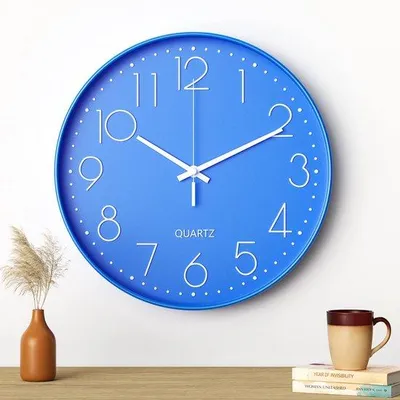 Image de Horloge murale moderne, 30 cm, bleu et blanc