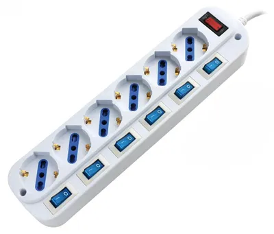 Produktbild von Alcapower 6-fach Steckdosenleiste, Schuko/Bipasso, Einzelschalter, 1,5m Kabel, 3500W, 16A Italien-Stecker 90 Grad.
