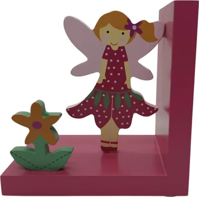 Produktbild von Set aus zwei Buchstützen mit süßen Feen- und Blumendetails in Rosa aus Holz