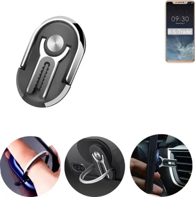 Produktbild von K-S-Trade 3in1 Smartphone-Ring Handy-Ring kompatibel mit Doogee V Fingerhalterung  Handyring Tischständer Lüftungsgitter-Halterung Tisch Ständer