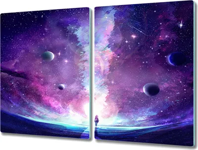 Produktbild von Coloray Herdabdeckplatte 2x40x52 cm Schneidebrett Kochplattenabdeckung Küchenbrett Hackbrett - Nachthimmel Sterne Universum