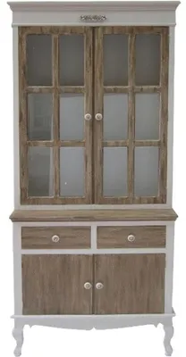 Image de Vitrine Casa Padrino de style rustique, en blanc/marron - 89 x 40 x H. 195 cm - Vitrine en bois massif avec verre