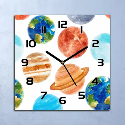 Produktbild von Wanduhr Echt-Glas-Küchenuhr Bunte Planeten Quarz Lautlos 30x30 Deko Bilder