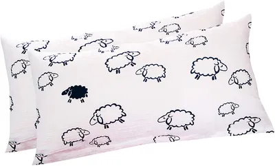 Produktbild von Seersucker Kissenbezug - 2er Set in 40x80cm - Lämmer Schafe in Weiß und Schwarz, Modern - Kopfkissen-Bezug, Kissenhülle, Doppelpack - 100% Baumwolle (099/2-S)