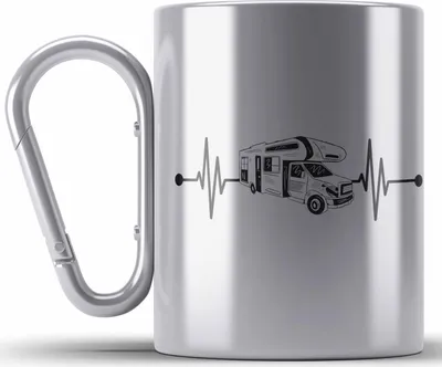 Produktbild von Trendation - Herzschlag Wohnwagen Wohnmobil Edelstahl Tasse Karabiner Geschenk Camper Wohnmobilfahrer Geschenkidee Lustig (Silber)