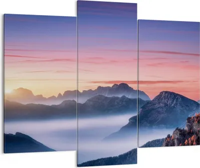 Produktbild von Bild auf Leinwand - Leinwandbild - 3 Teile - Westen Sonne Berge - 130x100cm - Wand Bild - Wanddeko - Wandbilder - Leinwanddruck - Bilder - Wanddekoration - Leinwand bilder - Wandbild - CB130x100-4525