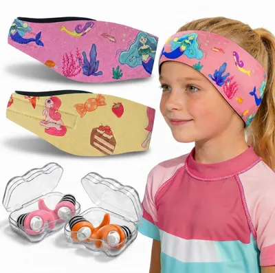 Image de Bandeau de natation pour enfants avec bouchons d'oreille, en néoprène, fermeture velcro, étanche, avec 2 paires de bouchons d'oreille