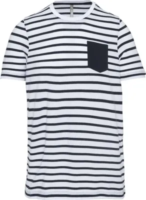 Produktbild von Kariban Jungen T-Shirt Kinder Basic Sommer Kurzarm Rundhals Shirt, Größe:6/8, Farbe:Striped White/Navy