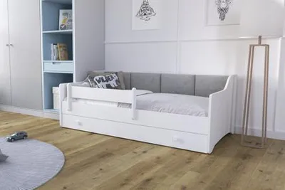 Zdjęcie produktu dla Łożko dziecięce ERYK z szufladą i barierką 160x80 panel szary