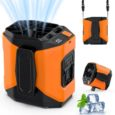 Produktbild von Tragbarer Hüftventilator & Nackenventilator, 4-in-1 Ventilator, 5 Geschwindigkeiten, 4000mAh Akku, USB-C aufladbar, für Outdoor, Arbeit&Sommer-Orange