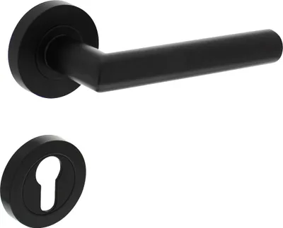 Produktbild von Hochwertige Rosettengarnitur Vollmaterial Zamak Türdrücker Schwarz matt Mod. Aachen-R Profilzylinder
