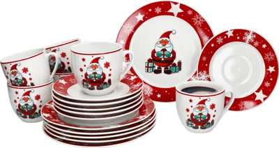 Zdjęcie produktu dla 18 szt. serwis kawowy Boże Narodzenie porcelana 6 os. filiżanki spodki talerze