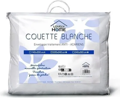 Image de Couette légère 240 x 260 cm - 280 g/m² anti-acariens - 2 personnes - Blanc