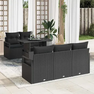 Image de Maison Exclusive - Ensemble canapé de jardin avec coussins 6 pièces en polyrotin noir