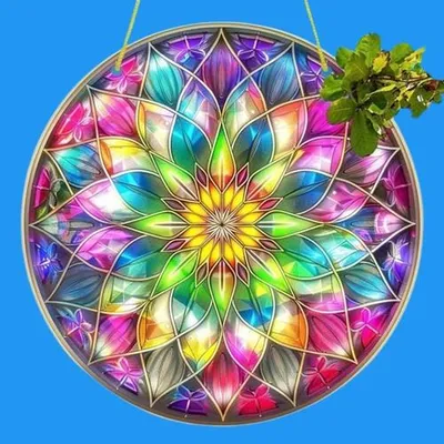 Produktbild von GKA XL Sonnenfänger Mandala Blume C2 20 cm bunt Buntglas Lichtfänger Fensterbild Fenster Fensterschmuck Fensterdeko schöne Lichteffekte