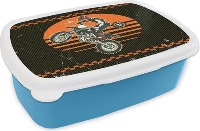 Produktbild von KitchenYeah® Lunchbox Brotzeit Brotdose 17x11 cm Motorrad - Oldtimer - Design Kinder Brotzeitdose - Lunch - Kunststoff  - Brotbüchse - Sandwichbox - Lunchbox für Kinder