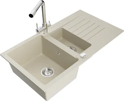 Produktbild von Mexen Matias 1,5-Becken-Granitspüle mit Abtropffläche und Mischbatterie Duero, Beige - 6502-69-671600-00