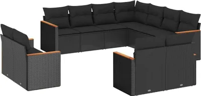 Produktbild von vidaXL 11-tlg. Garten-Sofagarnitur mit Kissen Schwarz Poly Rattan
