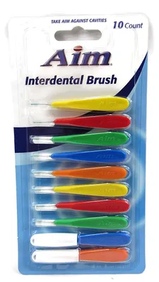 Produktbild von Set von 10x Interdentalbürsten, AIM, Effiziente Reinigung zwischen den Zähnen, Zahnspangen, Verschiedene Farben und Größen