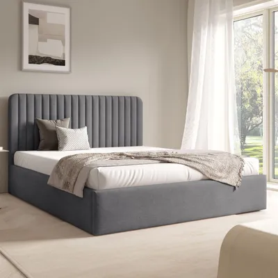 Zdjęcie produktu dla FURNISTAR Zestaw tapicerowany BEA II z pojemnikiem 160x200 | Łóżko podwójne z miejscem do przechowywania i stelażem | Wygląd typu boxspring | Bez materaca | Sypialnia – ciemnoszary