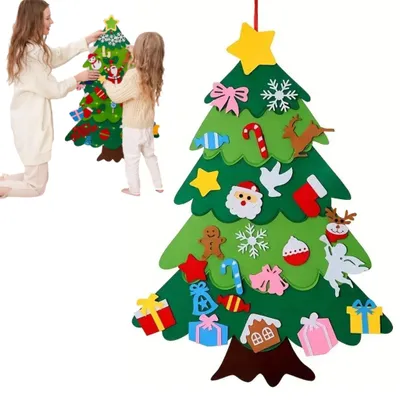 Produktbild von 3D Filz Weihnachtsbaum Set 1,2m mit 25 Ornamenten Klettverschluss für Kinder Sicher Wanddeko DIY Filzbaum Weihnachten Zuhause Kinderzimmer
