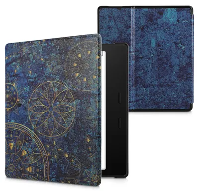 Produktbild von kwmobile Schutzhülle für Amazon Kindle Oasis 10. Generation Hülle - eReader Flip Case mit Auto Sleep Funktion - Mandala mit Gelb Dunkelblau