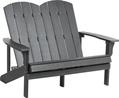Produktbild von BELIANI 2-Sitzer Gartenbank Dunkelgrau Kunstholz 125 cm Breite Armlehnen Holzoptik Niedrige Sitzhöhe Muskoka Adirondack Stil Terrasse Outdoor Sitzbank