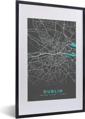 Produktbild von MuchoWow® Gerahmtes Poster Dublin - Stadtplan - Karte - Blau 40x60 cm - Poster mit Schwarzem Bilderrahmen Wandposter Rahmen Foto Bilder - Poster in Rahmen