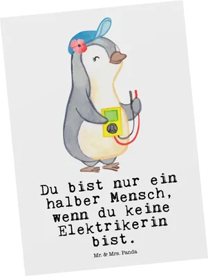 Produktbild von Mr. & Mrs. Panda Postkarte Elektrikerin Herz - Weiß - Geschenk, Ansichtskarten, Beruf, Grußkarte, Witzig, Lustig, Ausbildung, Fotokarte, Spruch, Ansichtskarte, Postkarten