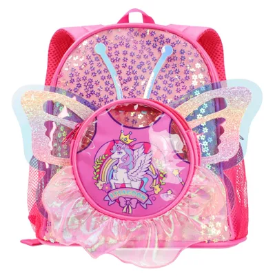 Produktbild von Rosa Einhorn Rucksack mit Schmetterlingsflügeln für Kinder