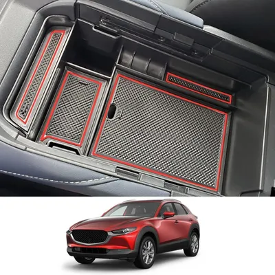 Obrázek produktu pro Organizér do středové konzole pro Mazda CX-30, modely 2019-2025, barva červená, materiál: ABS plast