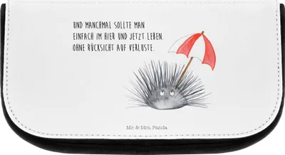 Produktbild von Mr. & Mrs. Panda Kulturtasche Seeigel - Weiß - Geschenk, Kulturbeutel, Hier und Jetzt, kulturtäschchen, Kosmetiktasche, Achtsamkeit, Selbstliebe, Make-Up Tasche, Meer