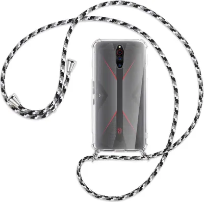 Produktbild von Handykette Backcover-Schutzhülle mit Band (Metall silberfarben) für ZTE Nubia Red Magic 5G - schwarz/grau/weiß