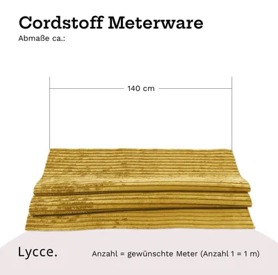 Cordstoff Meterware 1,40 m breiter Polsterstoff für Möbel Kissenbezüge DIY Zuschnitt senf