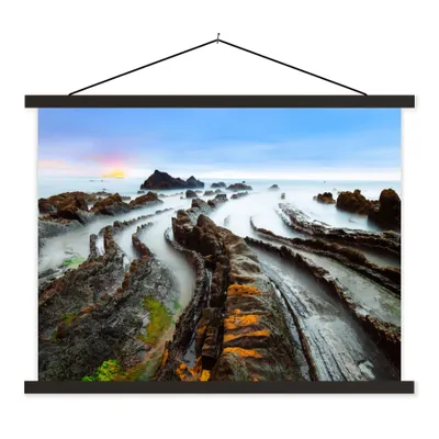 Produktbild von MuchoWow® Textilposter Nebel - Felsen - Wasser - Natur 150x113 cm mit holzfarbenen Rahmen - Poster