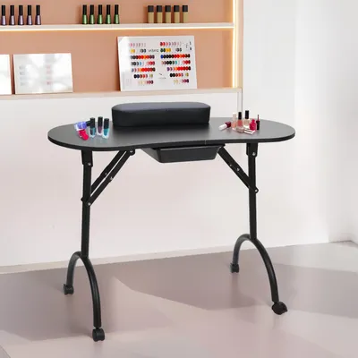 Zdjęcie produktu dla Stół do manicure Peviasot, wymiary 90 x 37 x 70 cm, z podłokietnikiem i obrotowymi kółkami, kolor czarny