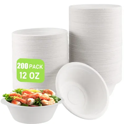 200er Pack 350 ml Einweg-Papierschalen, Bagasse, kompostierbar