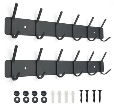 Immagine prodotto di Omgoods - Porta appendiabiti da parete in acciaio inossidabile con 6 ganci (nero, confezione da 2)