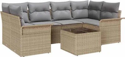 Immagine prodotto di Set di divani da giardino vidaXL, 7 pezzi, color beige, in rattan sintetico